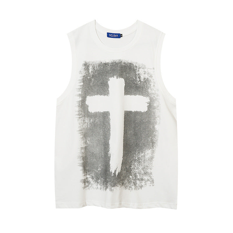 Men Vest Printed Sports Vest Loose Sleeveless T-shirt