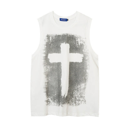 Men Vest Printed Sports Vest Loose Sleeveless T-shirt