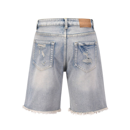 Men Shorts Ripped Burr Denim Shorts Summer Distressed