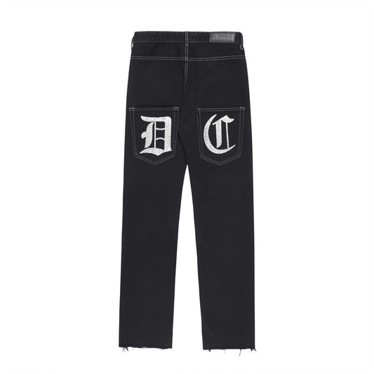 Men Jeans Hip Hop Print Baggy Pants Foot Burr