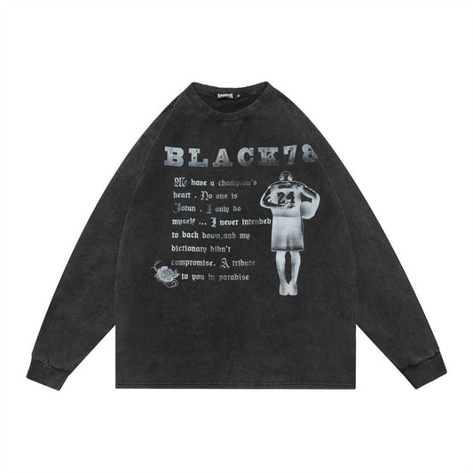 Men Long Sleeve T-Shirt Personalized Printing Distressed Loose