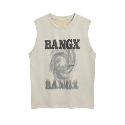 Men Vest Summer Hip Hop Distressed Graffiti Suede Vest