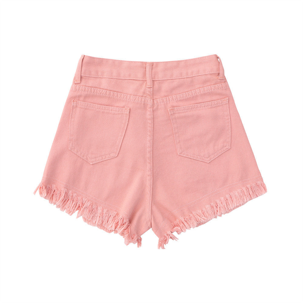 Women Shorts Pink Raw Edge Denim Shorts