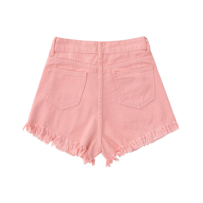 Women Shorts Pink Raw Edge Denim Shorts