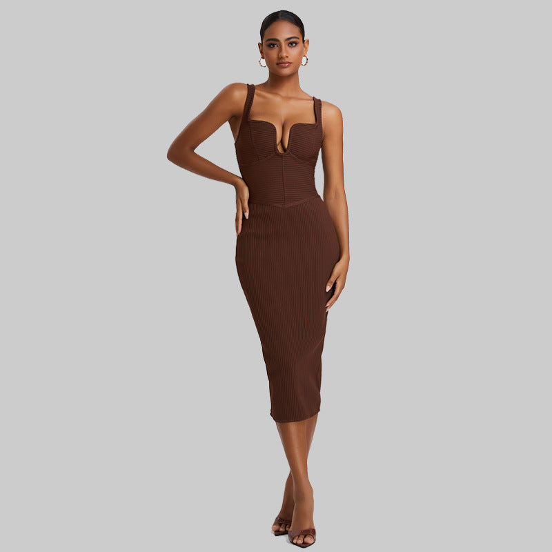 Women's Evening Dress Bandage One-Piece Dress Square Collar Sleeveless Sexy Slim Fit Camisole Gown