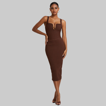 Women's Evening Dress Bandage One-Piece Dress Square Collar Sleeveless Sexy Slim Fit Camisole Gown