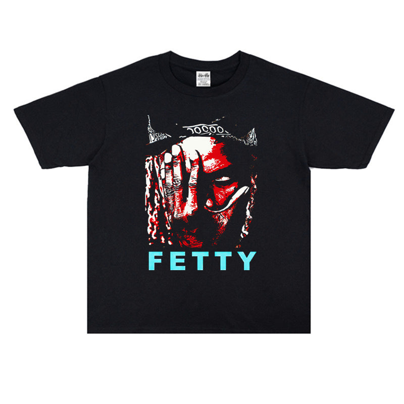 Rock Star T Shirt FIDI Waap Fetty Wap Hip Hop Washed Distressed T-shirt Short Sleeve Men and Women