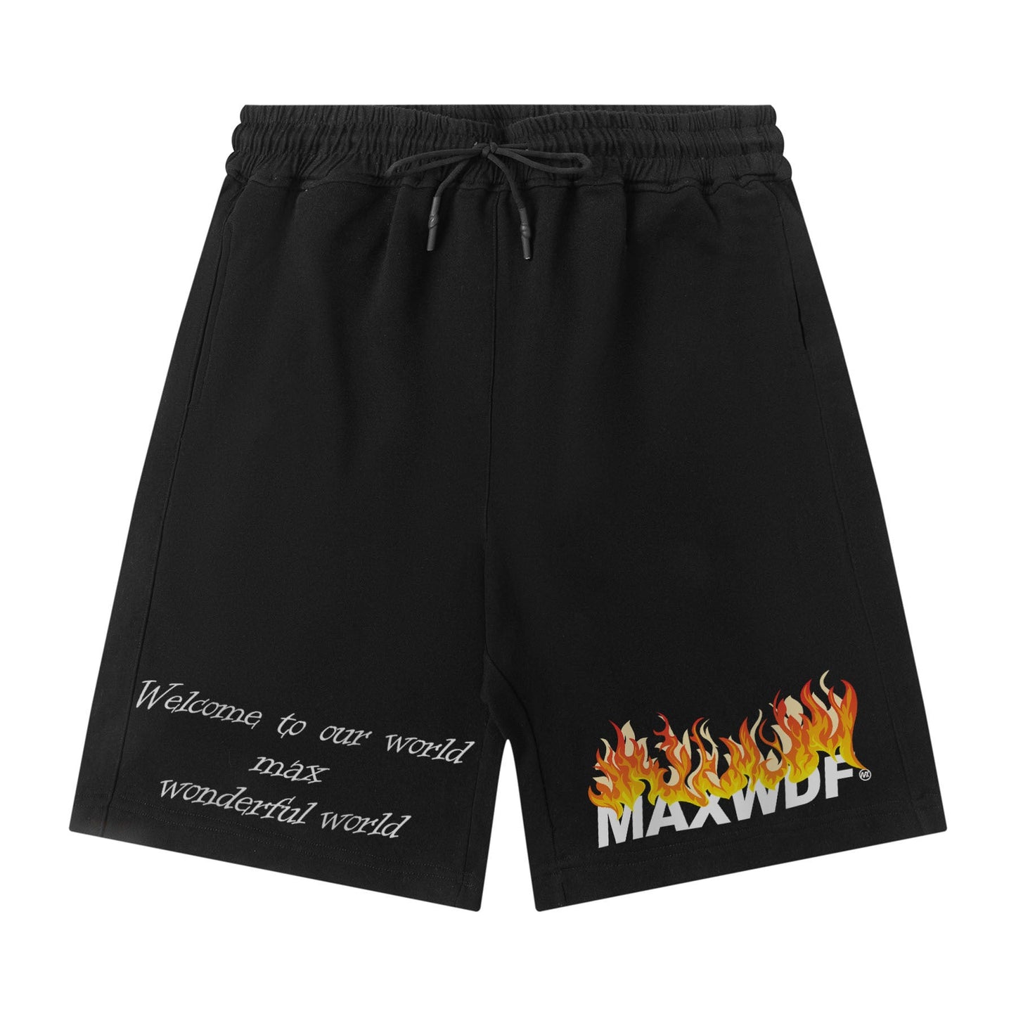 Men Shorts Hiphop Vintage Flame Print Sports Shorts