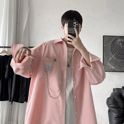 Men Shirts Loose Oversized Long Sleeves Coat