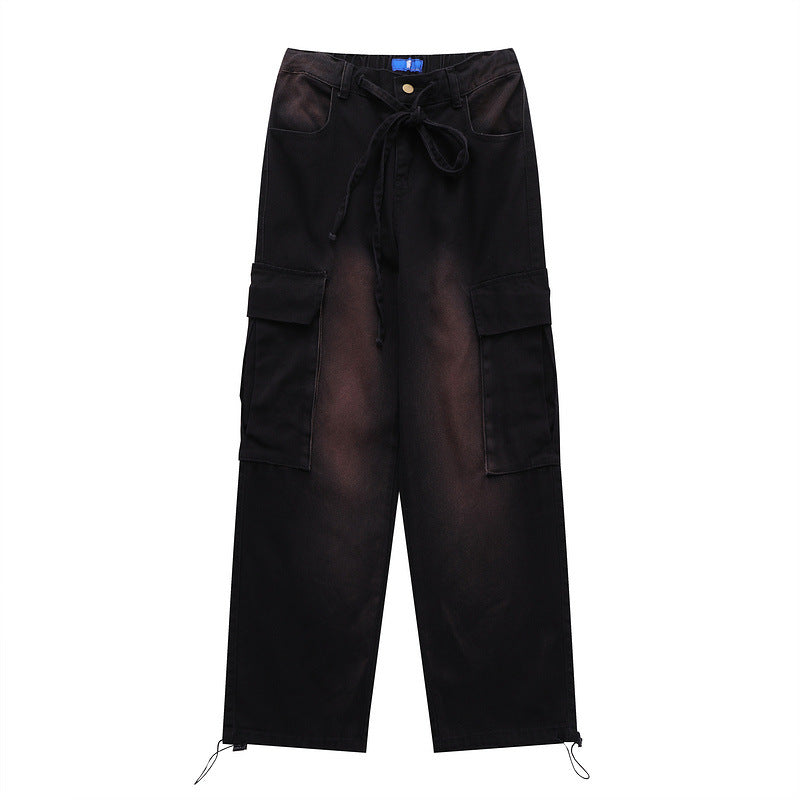 Women Sweatpants Multi-Pocket Workwear Straight Jeans