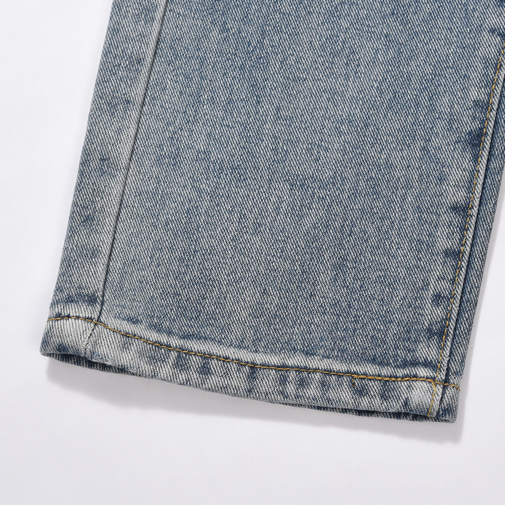 Men Jeans Simple Pleated White Loose