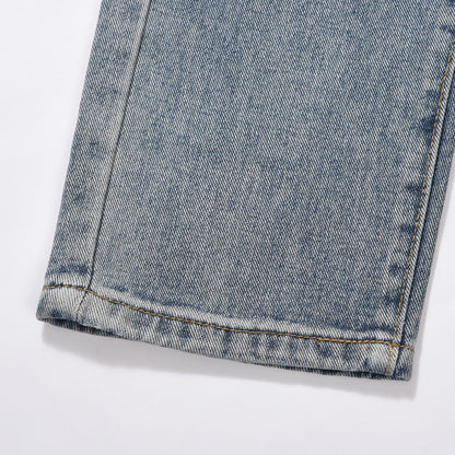 Men Jeans Simple Pleated White Loose