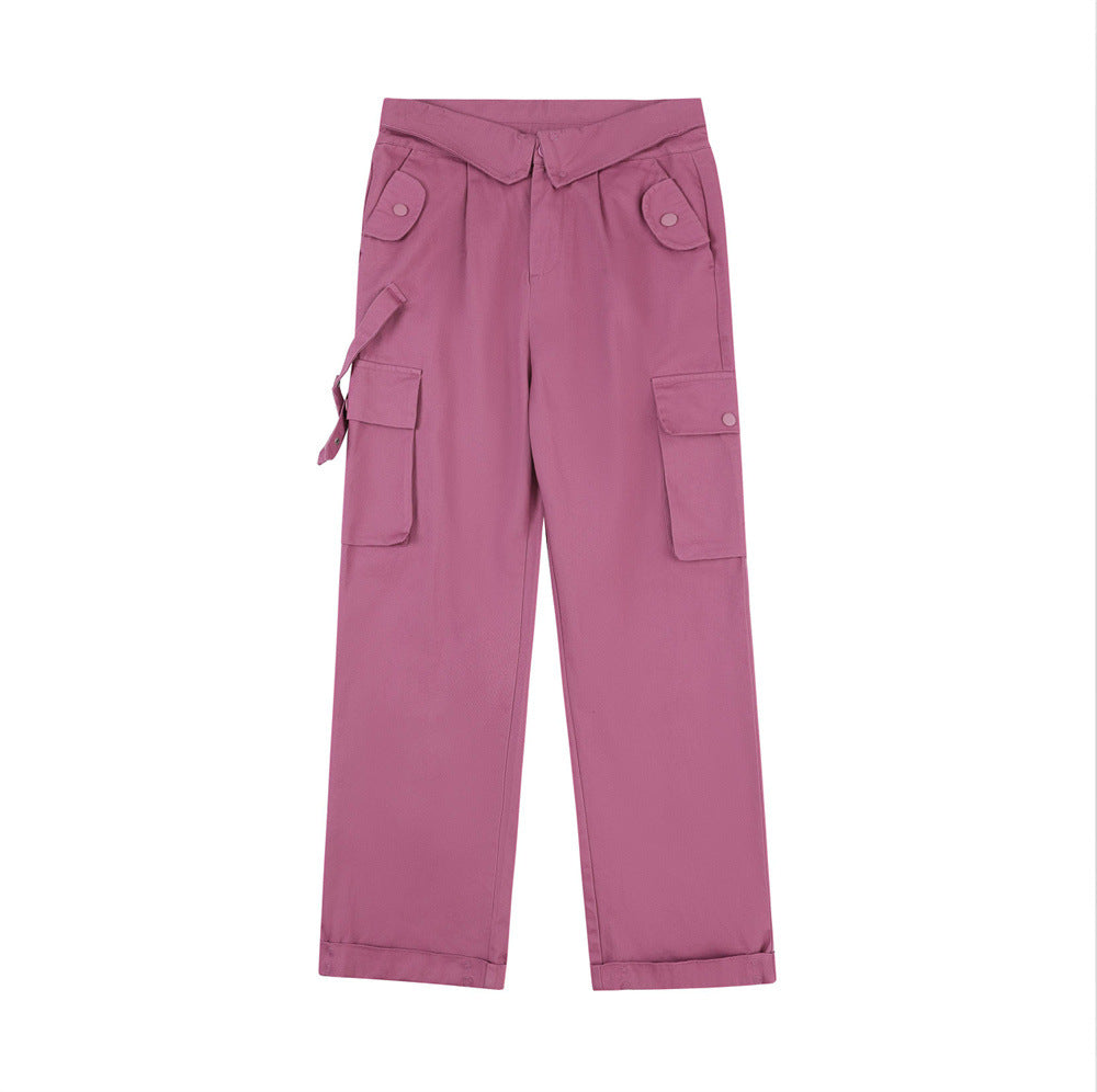 Men Sweatpants Multi-Pocket Loose Wide Leg Straight Long Pants