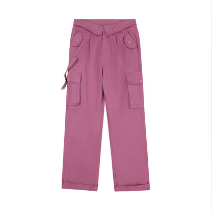 Men Sweatpants Multi-Pocket Loose Wide Leg Straight Long Pants