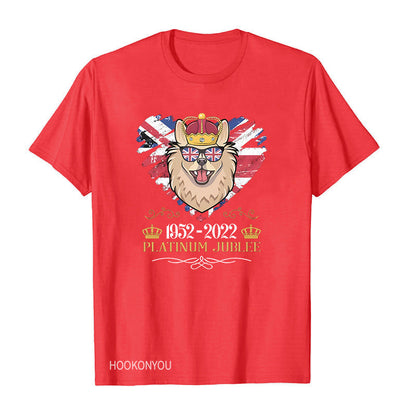 Red by Queen's Platinum Jubilee 2022 Elizabeth 70 Years T-shirt Puppy Printed round Neck