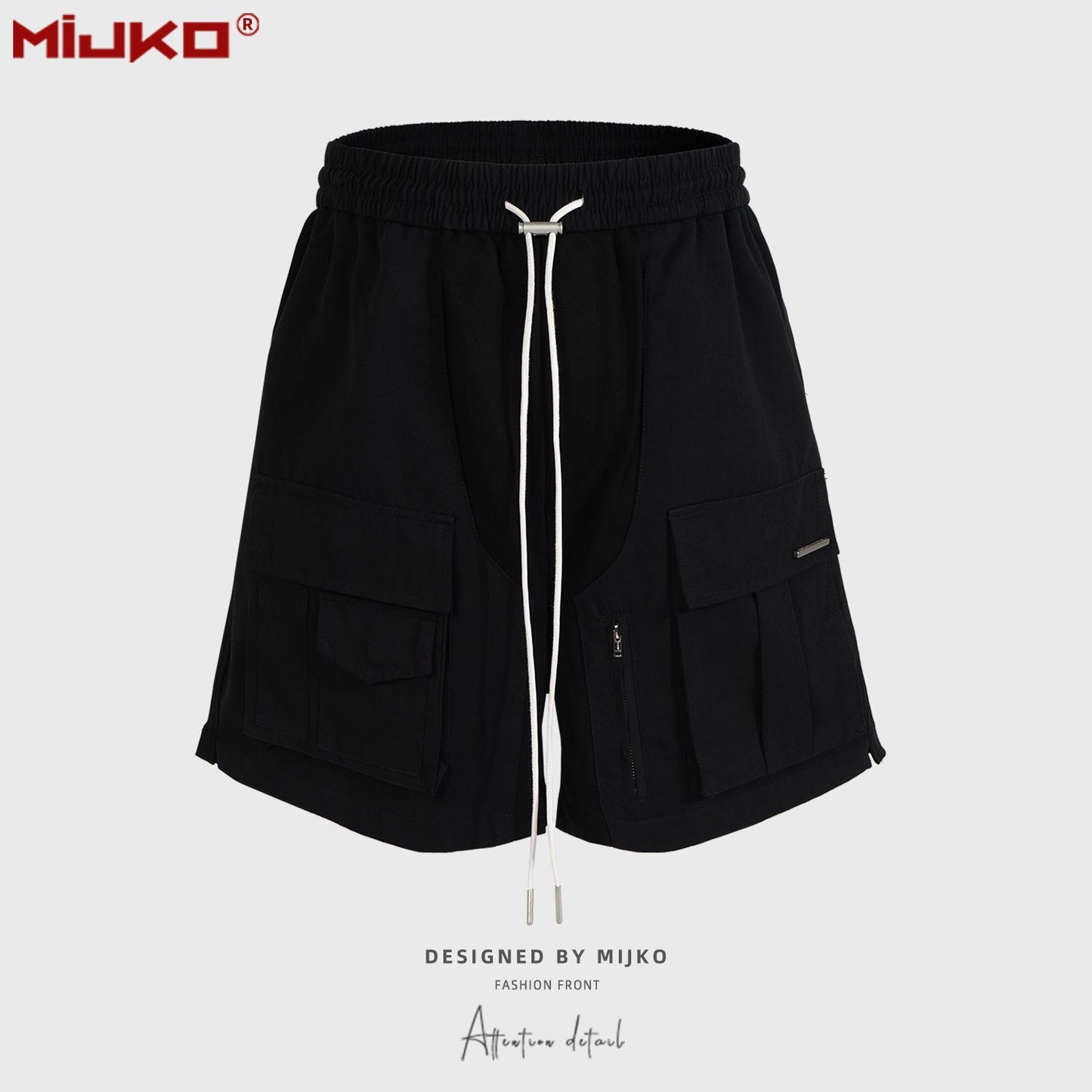 MIJKO Men Shorts Casual Pants Drawstring Multi-Pocket Unisex Shorts