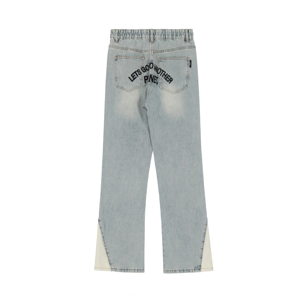 Men Jeans Stitching Wide Leg Leisure Embroidery Casual