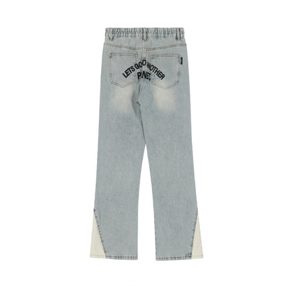 Men Jeans Stitching Wide Leg Leisure Embroidery Word Casual