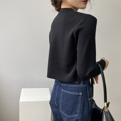 Women Cardigan Sweater Zipper Short Jacket Knitted Hong Kong Style Sweater Coat 20238t7217