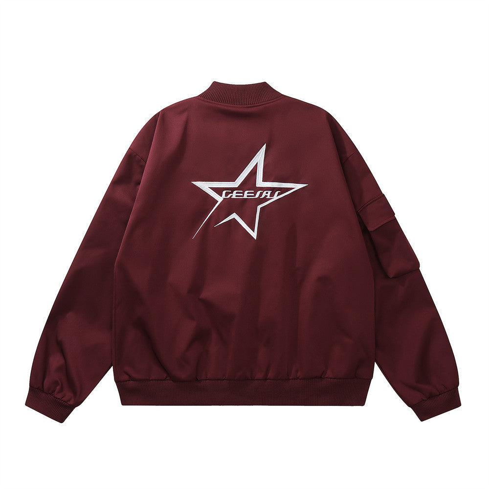 Men Jacket Coat Five-Pointed Star Embroidery Tooling Jacket Men's Baseball Uniforms