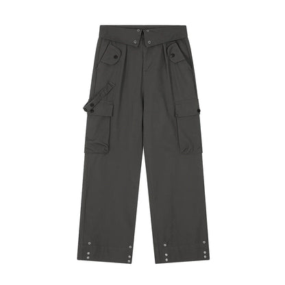 Men Sweatpants Multi-Pocket Straight Casual Loose-Fitting Wide-Leg Trousers