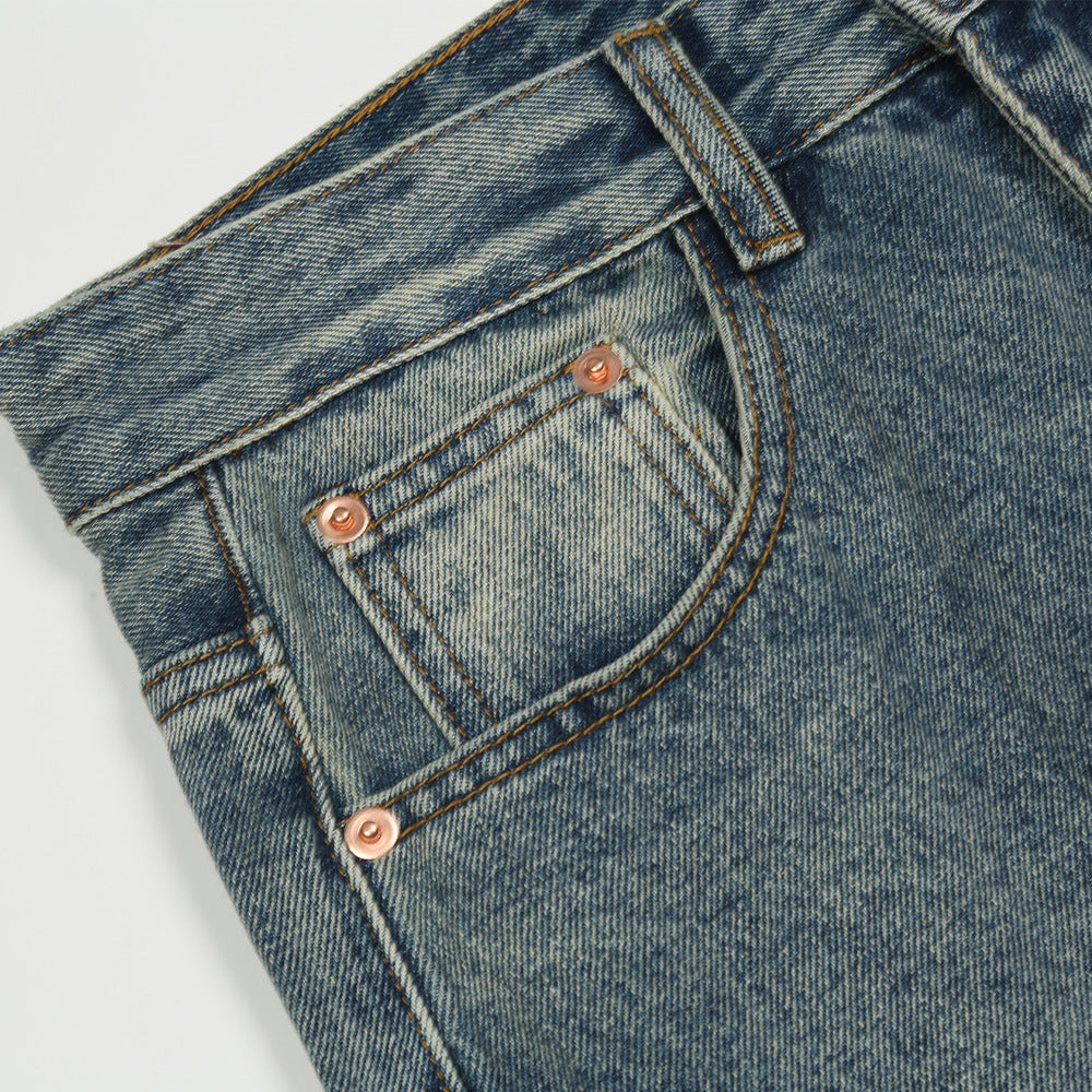 Men Jeans Solid Color Distressed Loose and Simple Trend