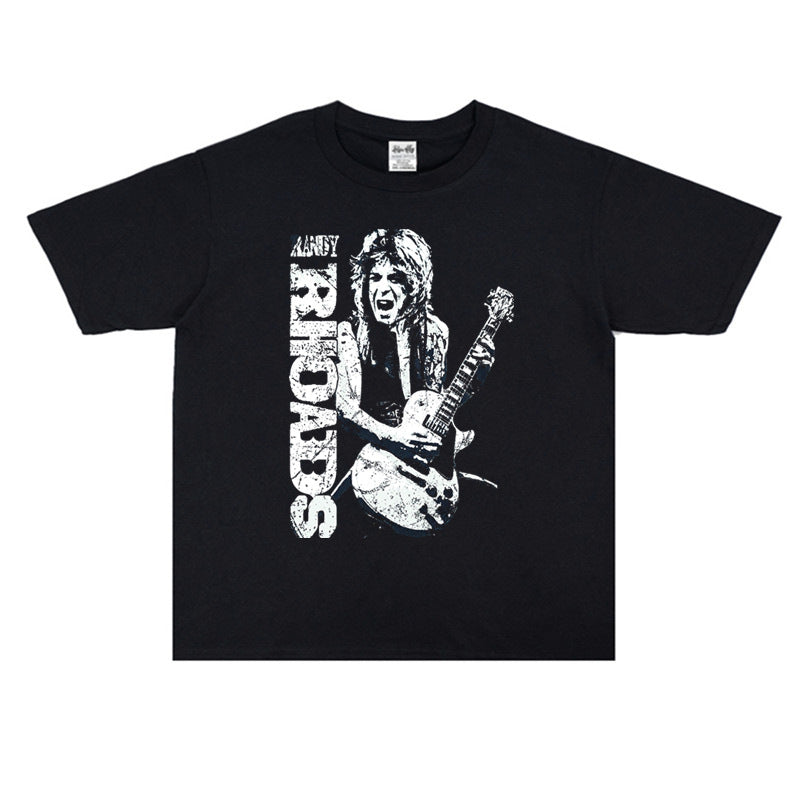 Rock Star T Shirt Randy Rhoads Rock Character Printed T-shirt Short Sleeve Loose Men and Women