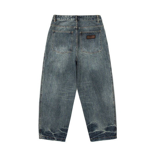 Men Jeans Vintage Amekaji Pleated Washed Jeans
