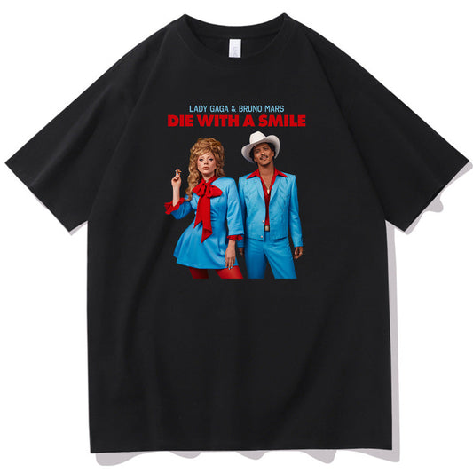 Lady Gaga Bruno Mars Die With A Smile T-shirt O-Neck Short
