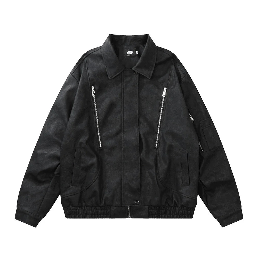 Men Jacket Coat Vintage Motorcycle Clothing Leather Coat Zipper Pilot PU Leather Jacket