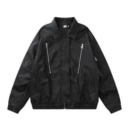 Men Jacket Coat Vintage Motorcycle Clothing Leather Coat Zipper Pilot PU Leather Jacket