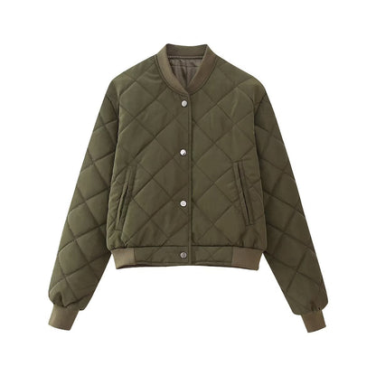 Women Cotton Coat Rhombus Baseball Uniform Jacket