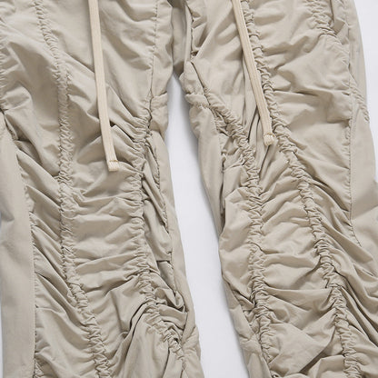 Men Sweatpants Pleated Slightly Flared Casual Pants Loose-Fitting Wide-Leg Trousers