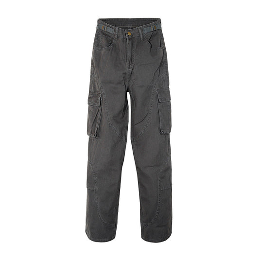 Men Jeans Multi-Pocket Cargo Pants Loose Casual