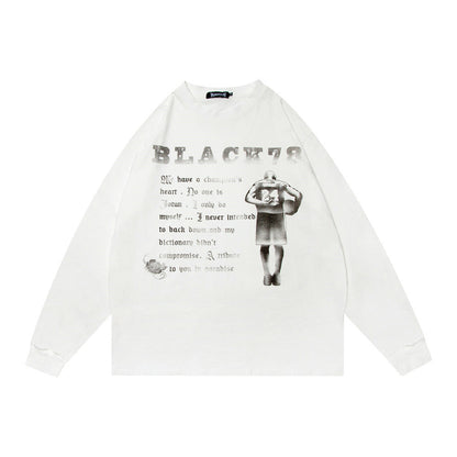 Men Long Sleeve T-Shirt Personalized Printing Distressed Loose