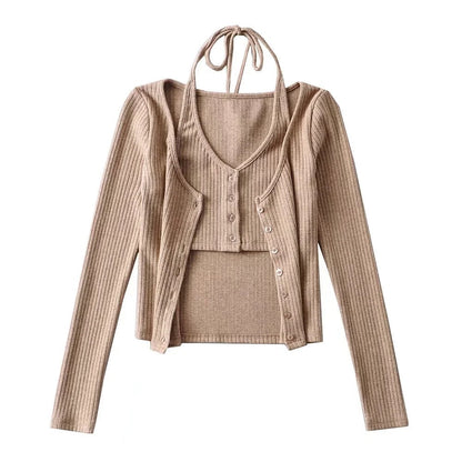 Women Sweater Knitwear Sexy Knitted Cardigan Autumn Short Long Sleeve T-shirt Jacket