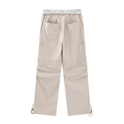 Men Sweatpants Multi-Pocket Slacks Summer Loose Pleating Straight Wide Leg Pants