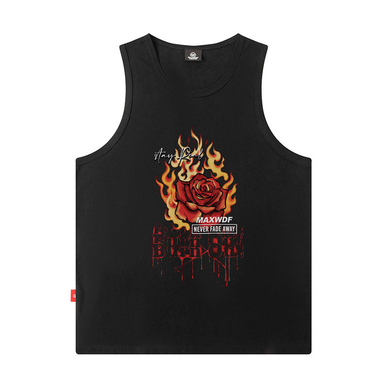 Men Vest Rose Print Sleeveless T-shirt Men's and Women's Oversize Hip Hop Vest