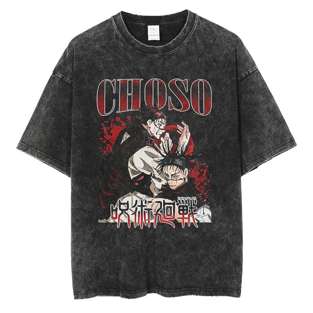 Men Vintage T-shirt Harajuku Anime Graphic Print T-Shirt