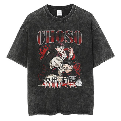 Men Vintage T-shirt Harajuku Anime Graphic Print T-Shirt