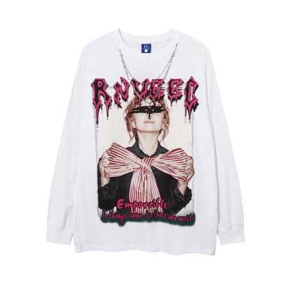 Men Long Sleeve T-Shirt Rapper Printed Chain Decorative Hip Hop
