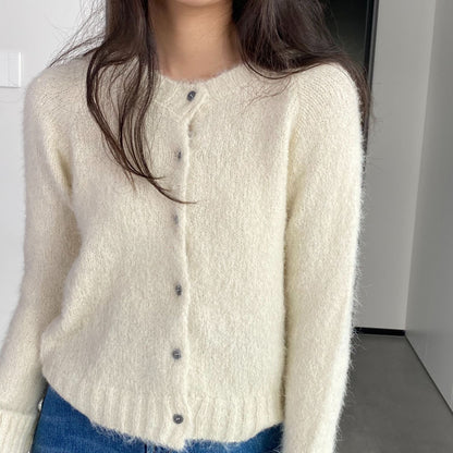 Women Cardigan Sweater Spring Alpaca Fleece/Fiber Cardigan Jacket Long-Sleeved round Neck Sweater Cardigan D2366