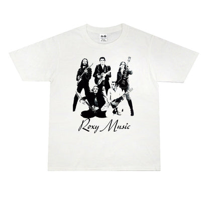 Rock Star T Shirt Roxy Music Locksey Music Band Character Washed Distressed T-shirt Loose Men and Women