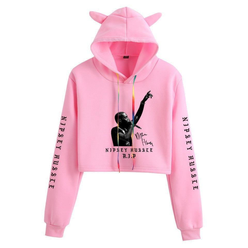 Nipsey Hussle Hoodie Rap Loose Cat Ears Sweater for Women