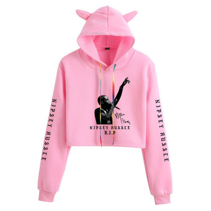 Nipsey Hussle Hoodie Rap Loose Cat Ears Sweater for Women