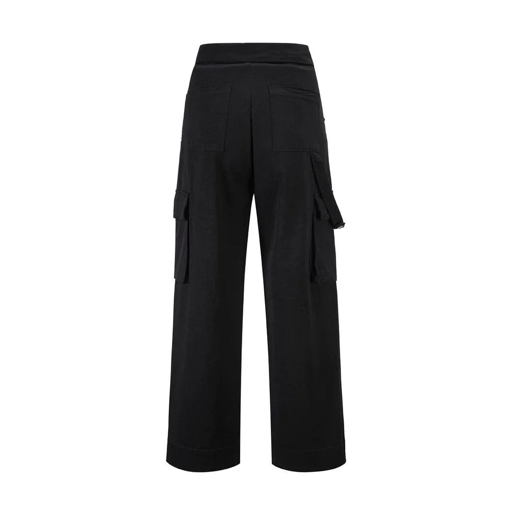 Men Sweatpants Tooling Straight-Leg Trousers Men's Solid Color Loose Multi-Pocket Wide-Leg Casual Pants