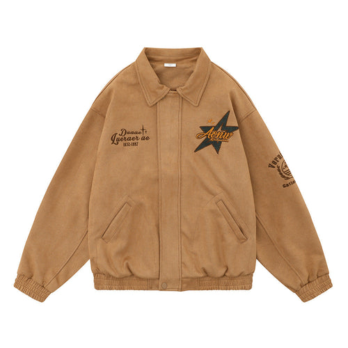 Men Jacket Coat Embroidered Lapel Baseball Uniform Jacket Men's Ins Autumn and Winter Loose Pilot Jacket