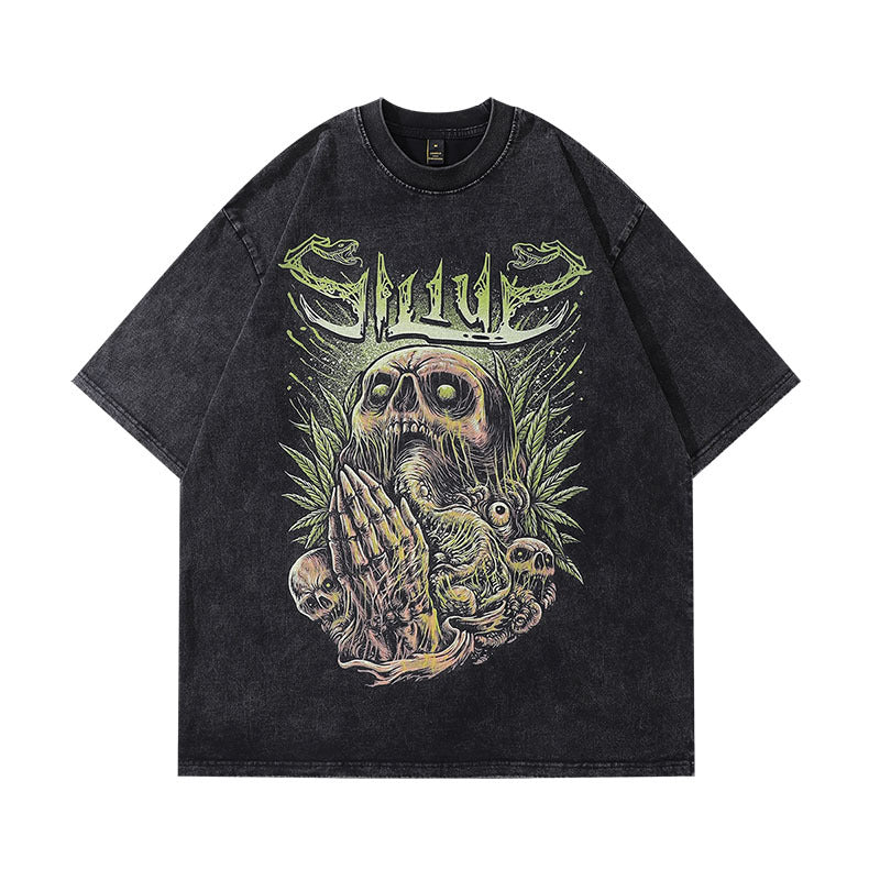 Men T-shirt Hip Hop Retro Heavy Half Sleeve Tee