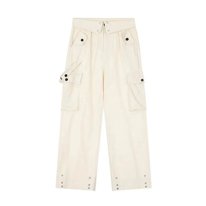 Men Sweatpants Multi-Pocket Straight Casual Loose-Fitting Wide-Leg Trousers