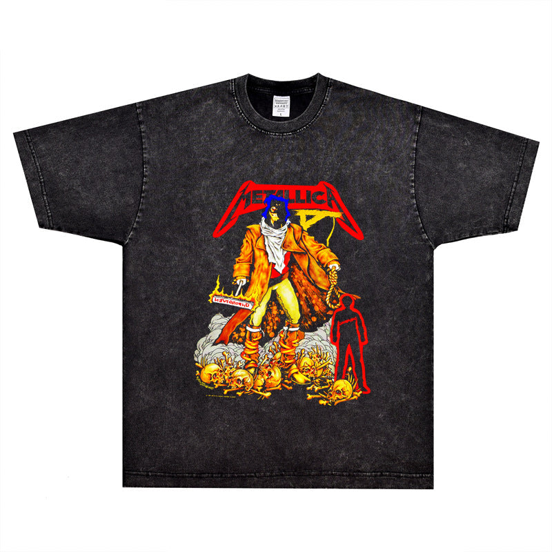 Rock Star T Shirt Metallica Metal Band T-shirt Rock American Retro Loose Vintage Short Sleeve